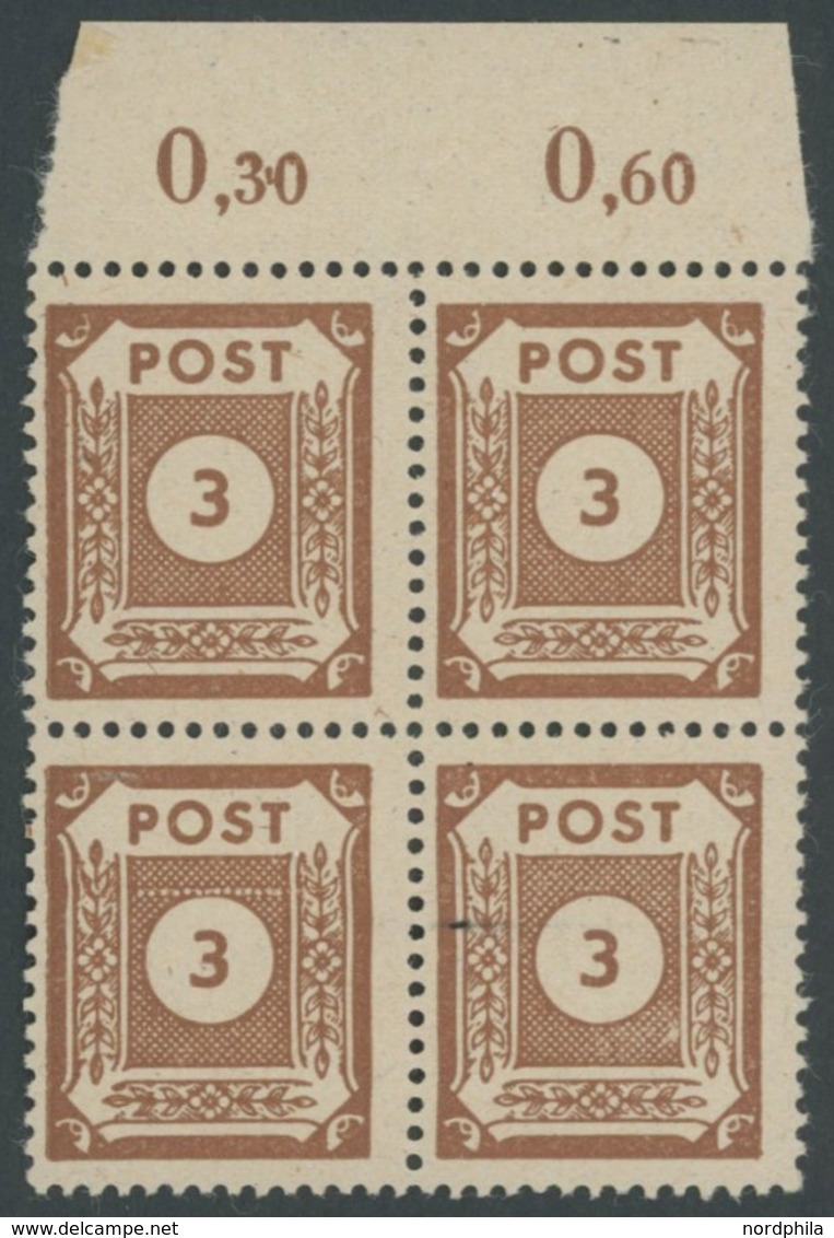 OST-SACHSEN 56I **, 1945, 3 Pf. Braun Mit Abart Perlenschnur über Mittelstück, Im Viererblock Mit Normalen Marken, Postf - Other & Unclassified