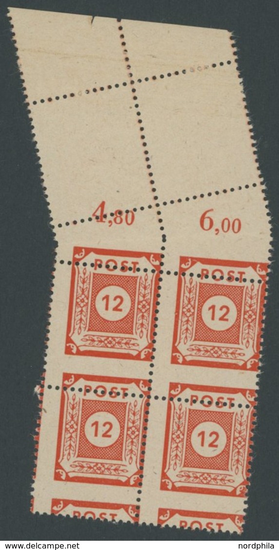 OST-SACHSEN 60aL *, 1946, 12 Pf. Orangerot Im Viererblock Vom Oberrand, Dabei 2x Komplettes Leerfeld, Feinst, Kurzbefund - Other & Unclassified