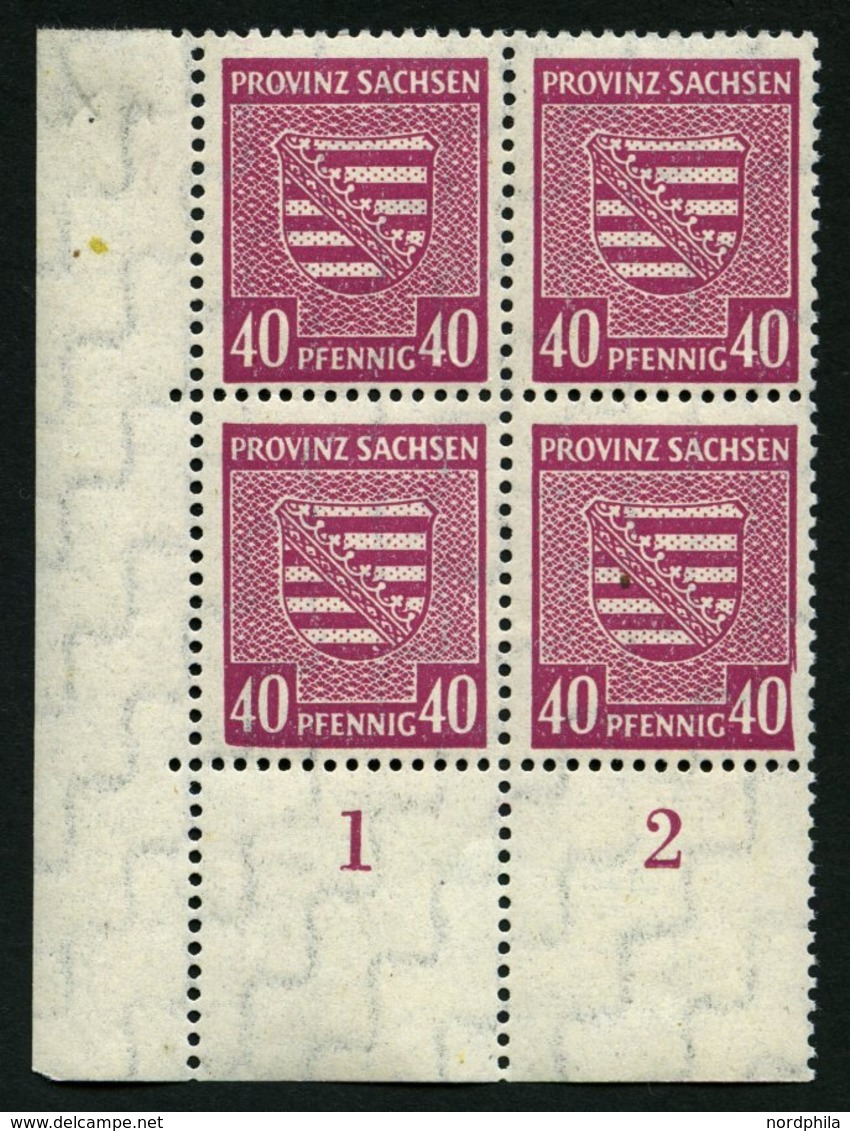 PROVINZ SACHSEN 84Xa VB **, 1945, 40 Pf. Dunkellilarosa, Wz. 1X, Im Unteren Linken Eckrandviererblock, Dabei Plattenfehl - Altri & Non Classificati