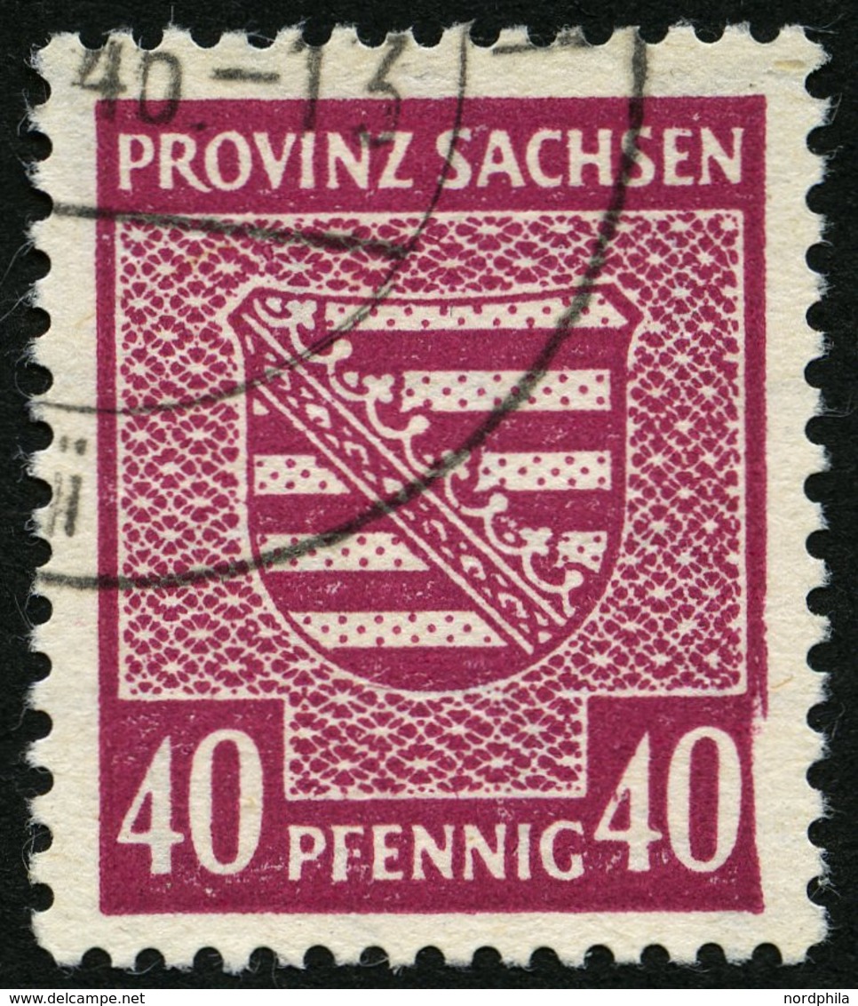 PROVINZ SACHSEN 84YcII O, 1945, 40 Pf. Dunkelbräunlichlila, Wz. 1Y, Mit Abart Bildrand Rechts Unten Beschädigt, Pracht,  - Altri & Non Classificati