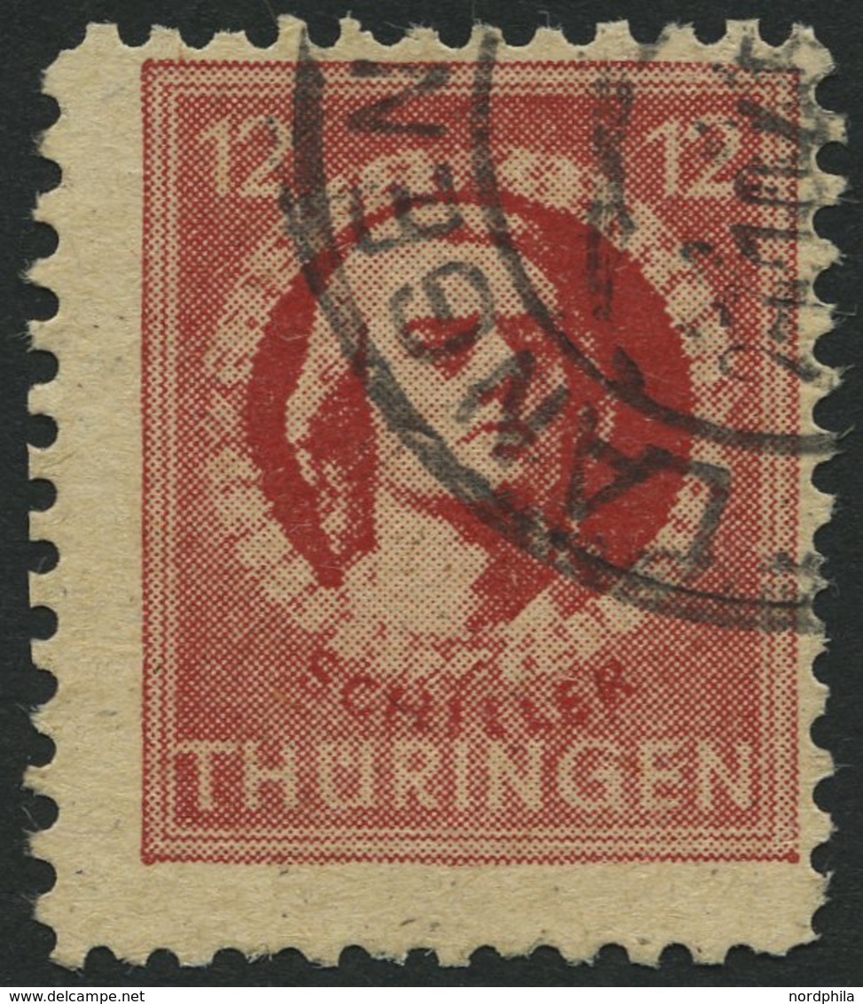 THÜRINGEN 97AXav O, 1945, 12 Pf. Karminrot, Vollgummierung, Gefasertes Papier, Pracht, RR!, Fotoattest Schulz, Mi. 1000. - Autres & Non Classés