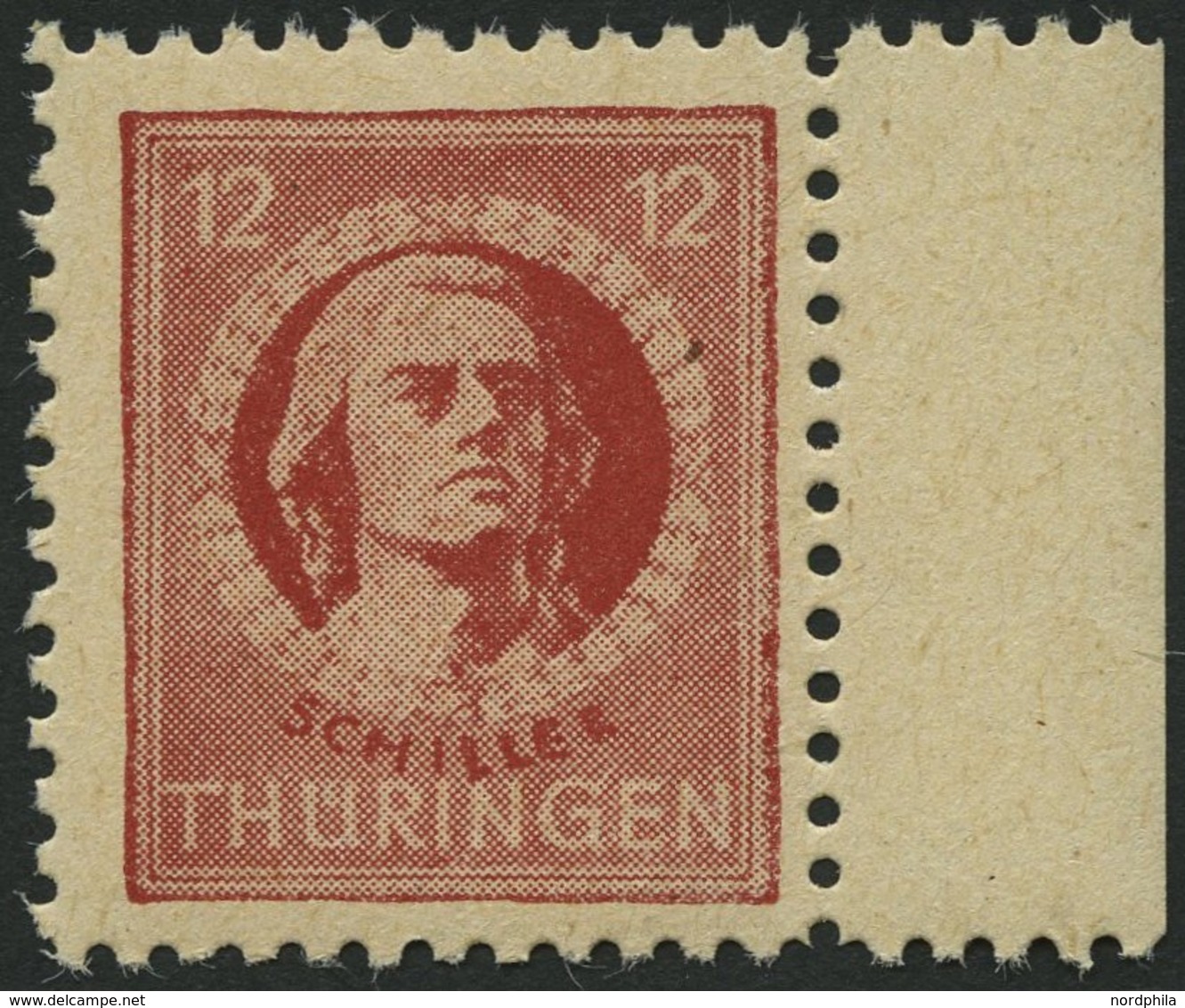 THÜRINGEN 97bt **, 1945, 12 Pf. Dunkelbräunlichrot, Gelblichgraues Papier, Pracht, Gepr. Ströh, Mi. 150.- - Autres & Non Classés