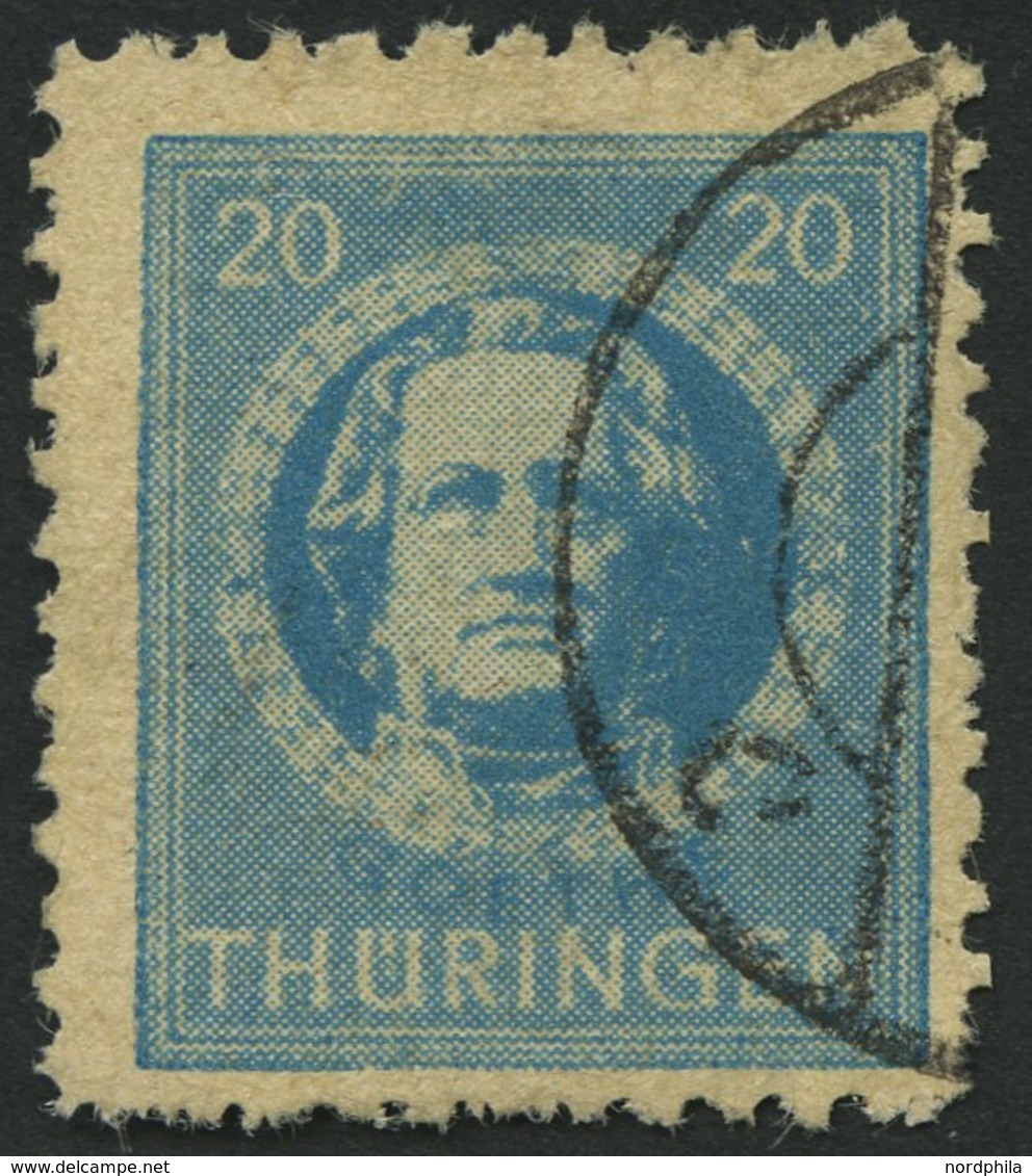 THÜRINGEN 98AXp1 O, 1945, 20 Pf. Preußischblau, Gezähnt, Vollgummierung, Dickes Papier, Steigende Papierstreifung, üblic - Altri & Non Classificati