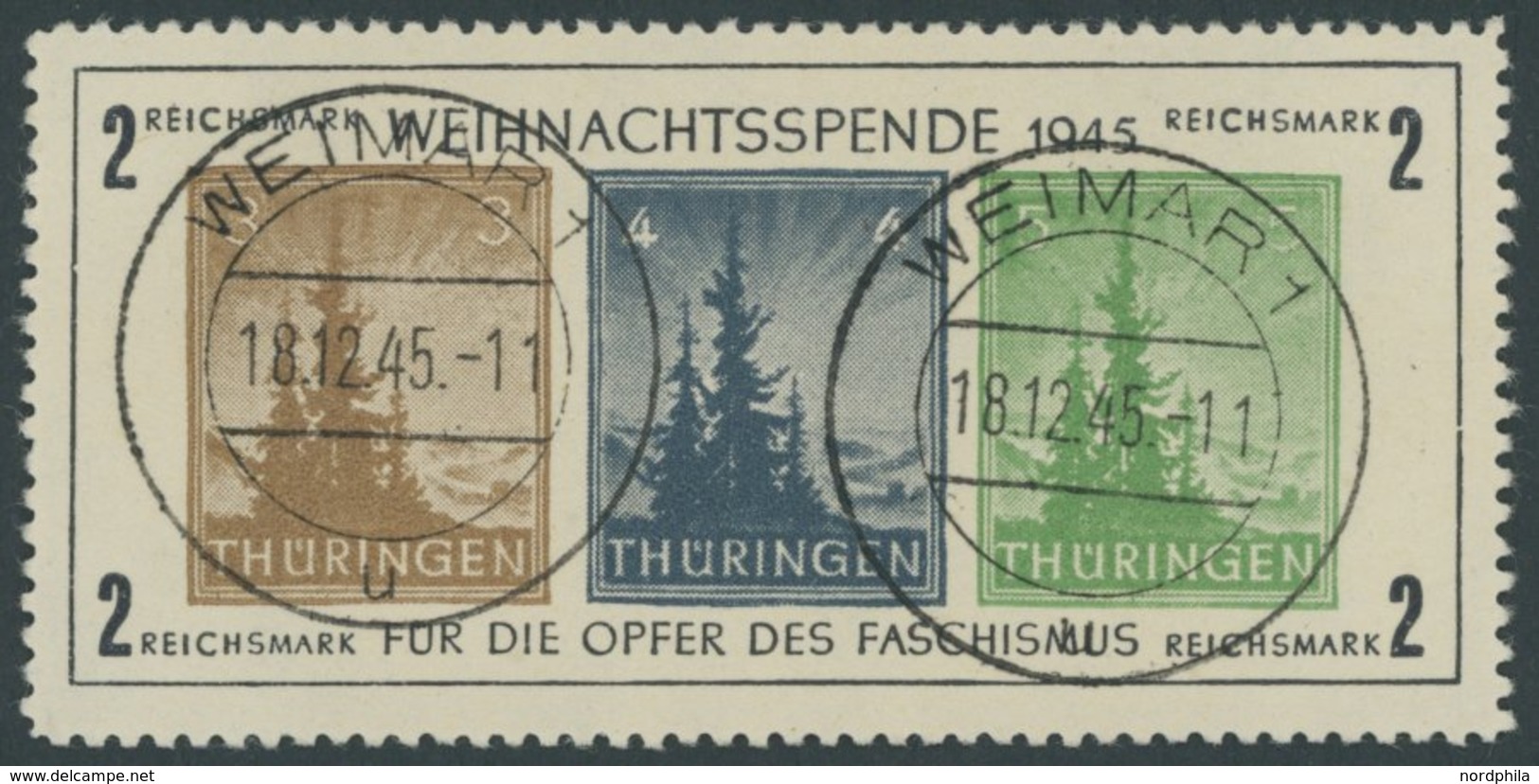 THÜRINGEN Bl. 1xa O, 1945, Block Antifa, Weißes Kartonpapier, Type II, Mit Ersttagsstempel WEIMAR, Pracht, Fotoatteste Z - Sonstige & Ohne Zuordnung