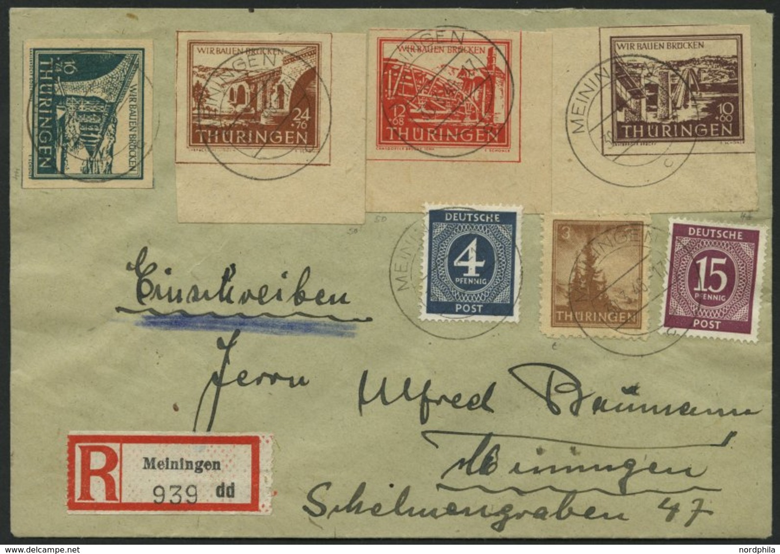 THÜRINGEN 112-15a BRIEF, 1945, Wiederaufbau Mit Zusatzfrankatur Auf FDC, Pracht - Otros & Sin Clasificación