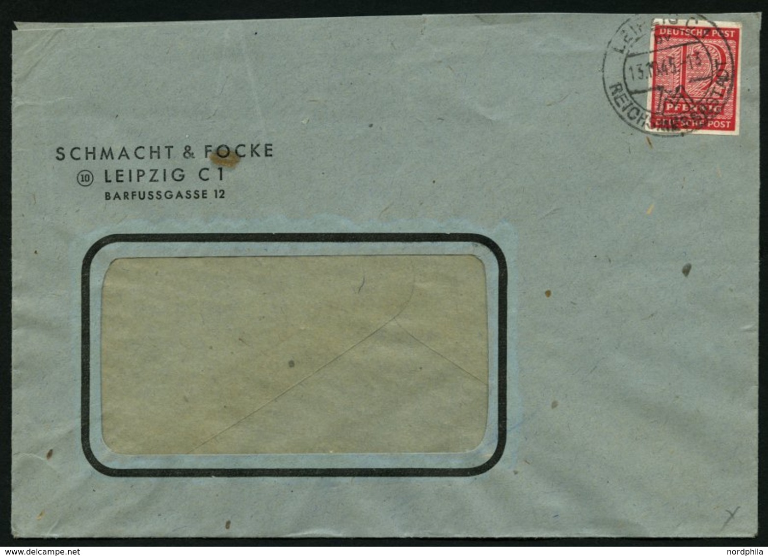 WEST-SACHSEN 119Y BRIEF, 1945, 12 Pf. Lebhaftkarminrot, Wz. 1Y, Auf Fensterumschlag, Pracht - Other & Unclassified