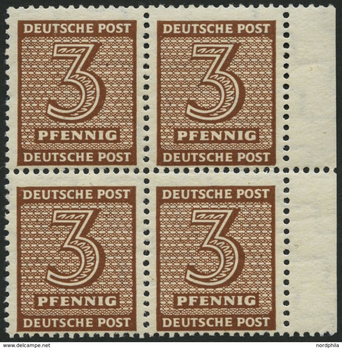 WEST-SACHSEN 126Yd VB **, 1948, 3 Pf. Orangebraun, Wz. 1Y, Randviererblock, Pracht, Gepr. Ströh, Mi. 120.- - Autres & Non Classés