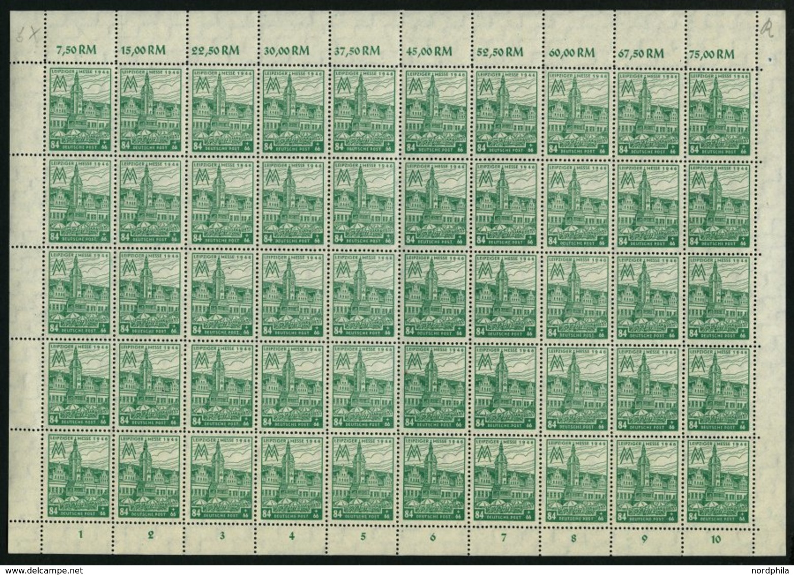 WEST-SACHSEN 165AXb **, 1946, 84 Pf. Schwärzlichgelbsmaragdgrün, Gezähnt, Wz. 1X, Im Bogen (50), Pracht, Gepr. Schulz, M - Otros & Sin Clasificación