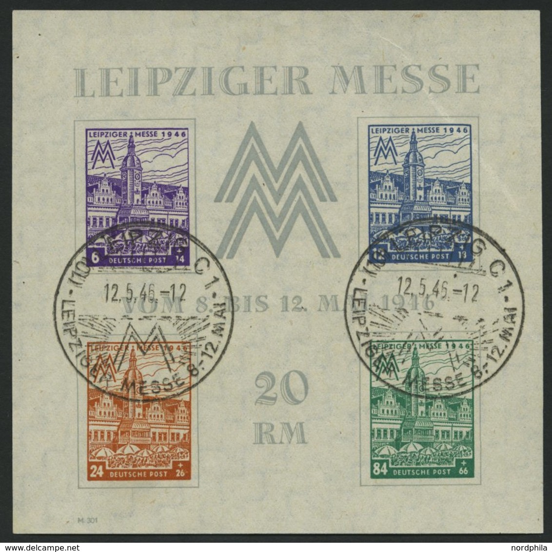 WEST-SACHSEN Bl. 5XZa O, 1946, Block Leipziger Messe, Wz. Stufen Steil Fallend, Type I, Sonderstempel, Stärkere Kalander - Altri & Non Classificati