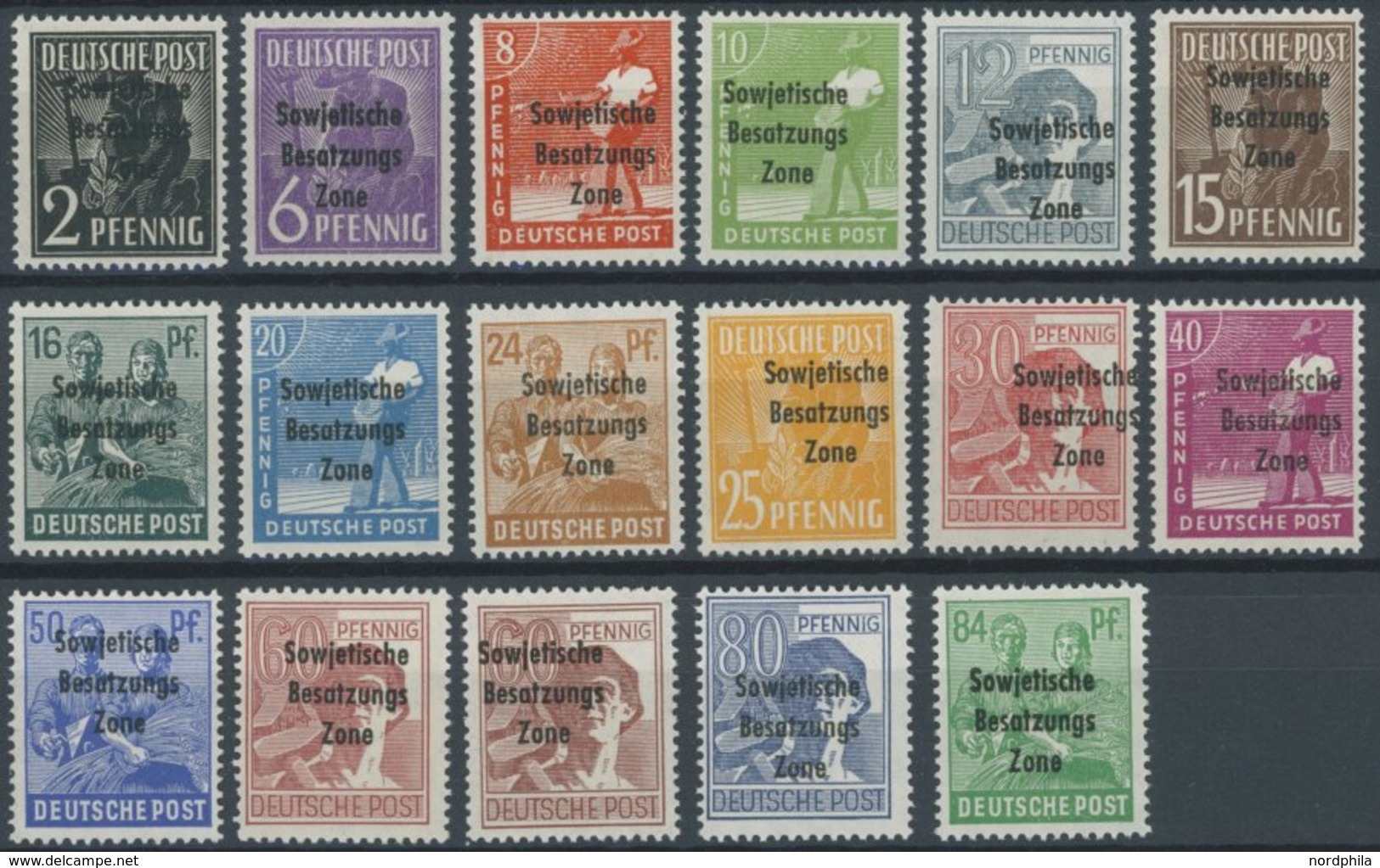 ALLGEMEINE-AUSGABEN 182-97 **, 1948, Freimarken Mit Beiden 60 Pf., Postfrischer Prachtsatz (17 Werte), Mi. 96.- - Other & Unclassified