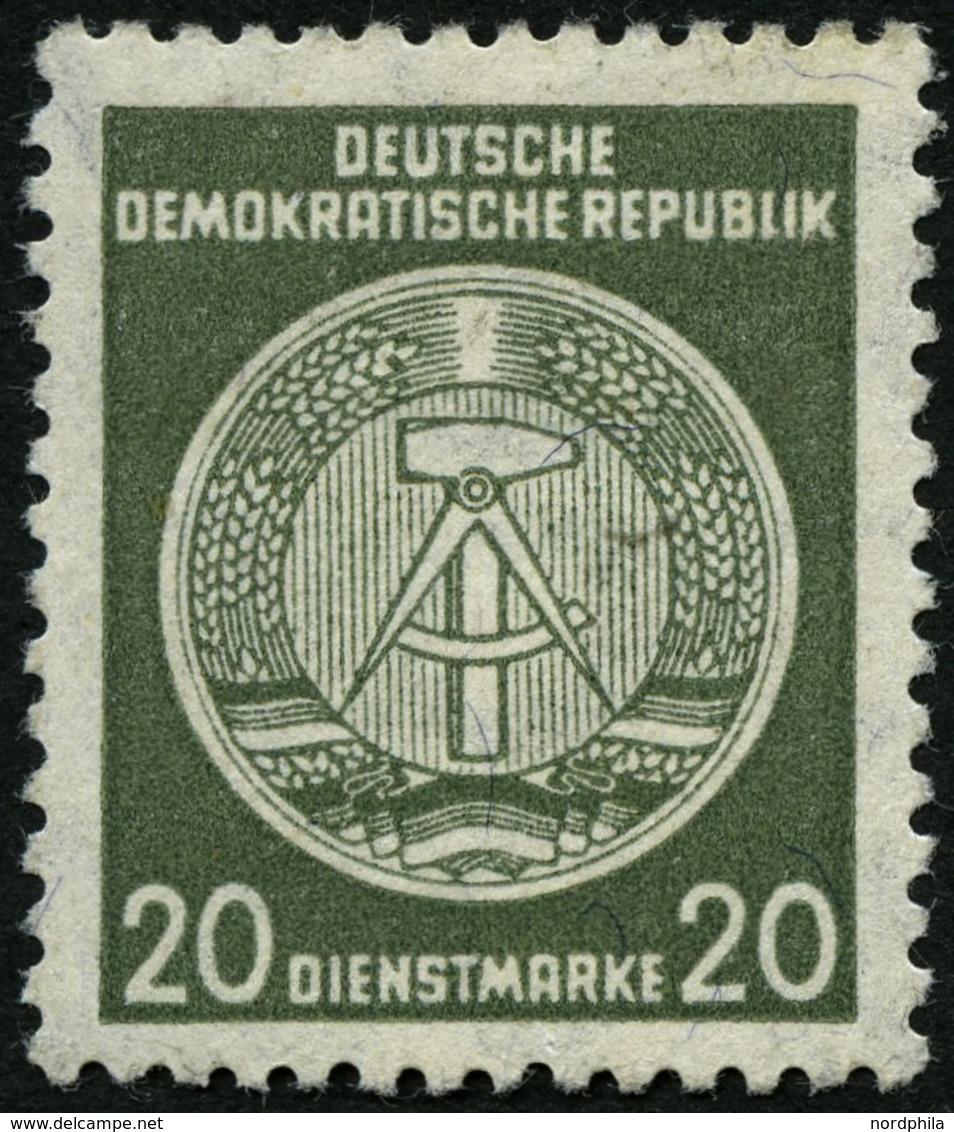 DIENSTMARKEN A D 32IIXI *, 1956, 20 Pf. Schwarzgelboliv, Faserpapier, Type II, Wz. 2XI, Falzrest, Pracht - Sonstige & Ohne Zuordnung