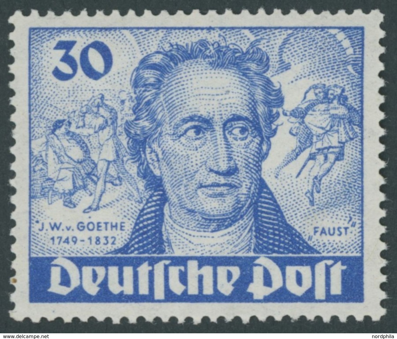 BERLIN 63I **, 1949, 30 Pf. Goethe Mit Abart Farbpunkt Links Neben J Von J.W. V. Goethe, Postfrisch, Pracht, Mi. 80.- - Other & Unclassified
