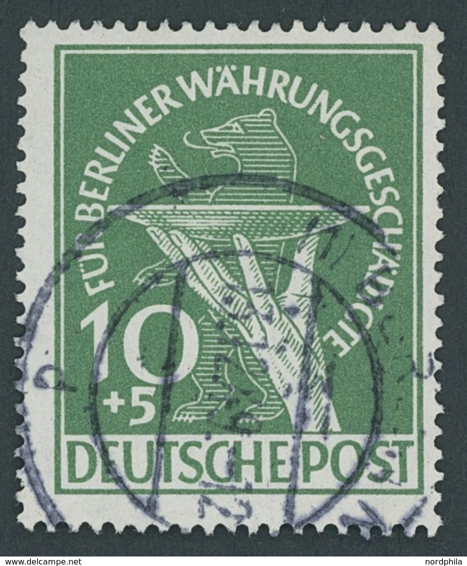 BERLIN 68II O, 1949, 10 Pf. Währungsgeschädigte Mit Abart Grüner Punkt Rechts Am Handgelenk, Normale Zähnung, Pracht, Fo - Altri & Non Classificati