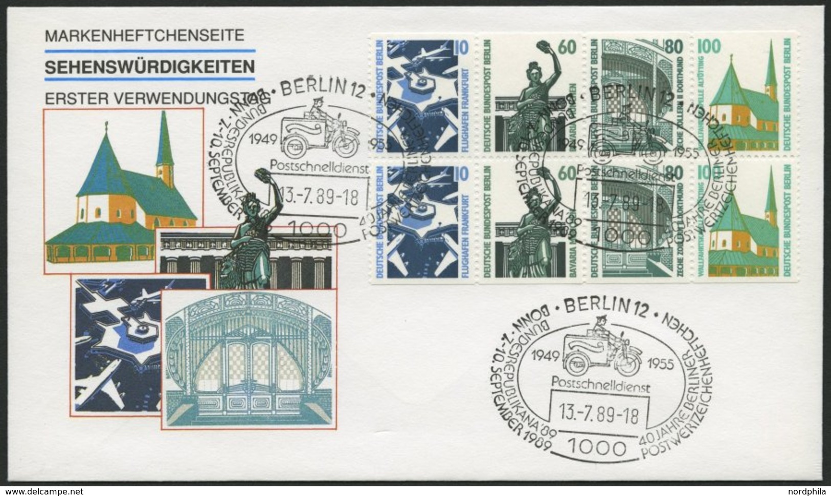 ZUSAMMENDRUCKE H-Bl. 23 BRIEF, 1989, Heftchenblatt Sehenswürdigkeiten Auf FDC, Pracht, Mi. 160.- - Se-Tenant