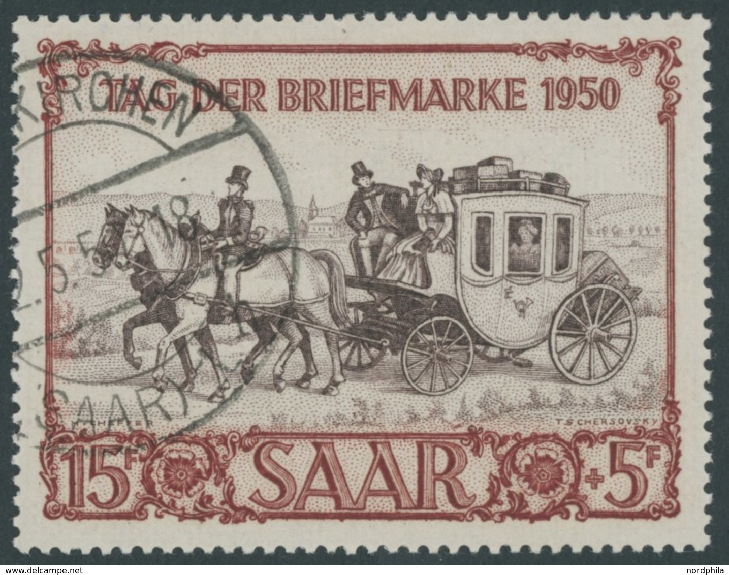 SAARLAND 291 O, 1950, 15 Fr. IBASA, Pracht, Kurzbefund Geigle, Mi. 140.- - Autres & Non Classés