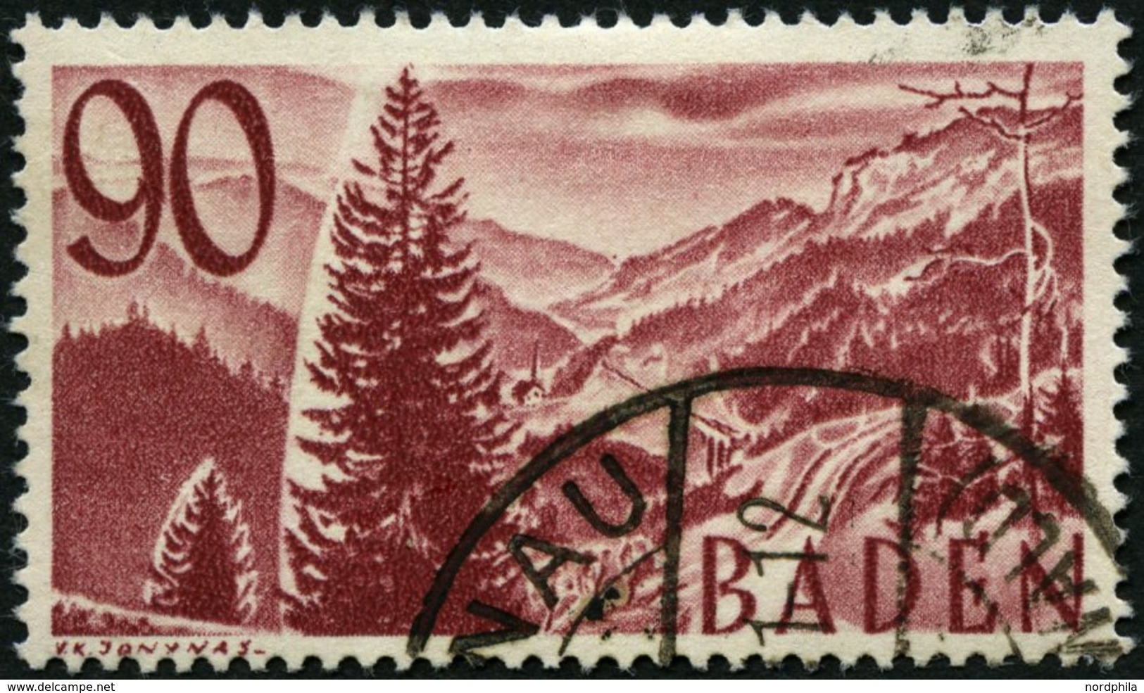 BADEN 37 O, 1949, 90 Pf. Braunkarmin, Pracht, Gepr. Schlegel, Mi. 100.- - Autres & Non Classés