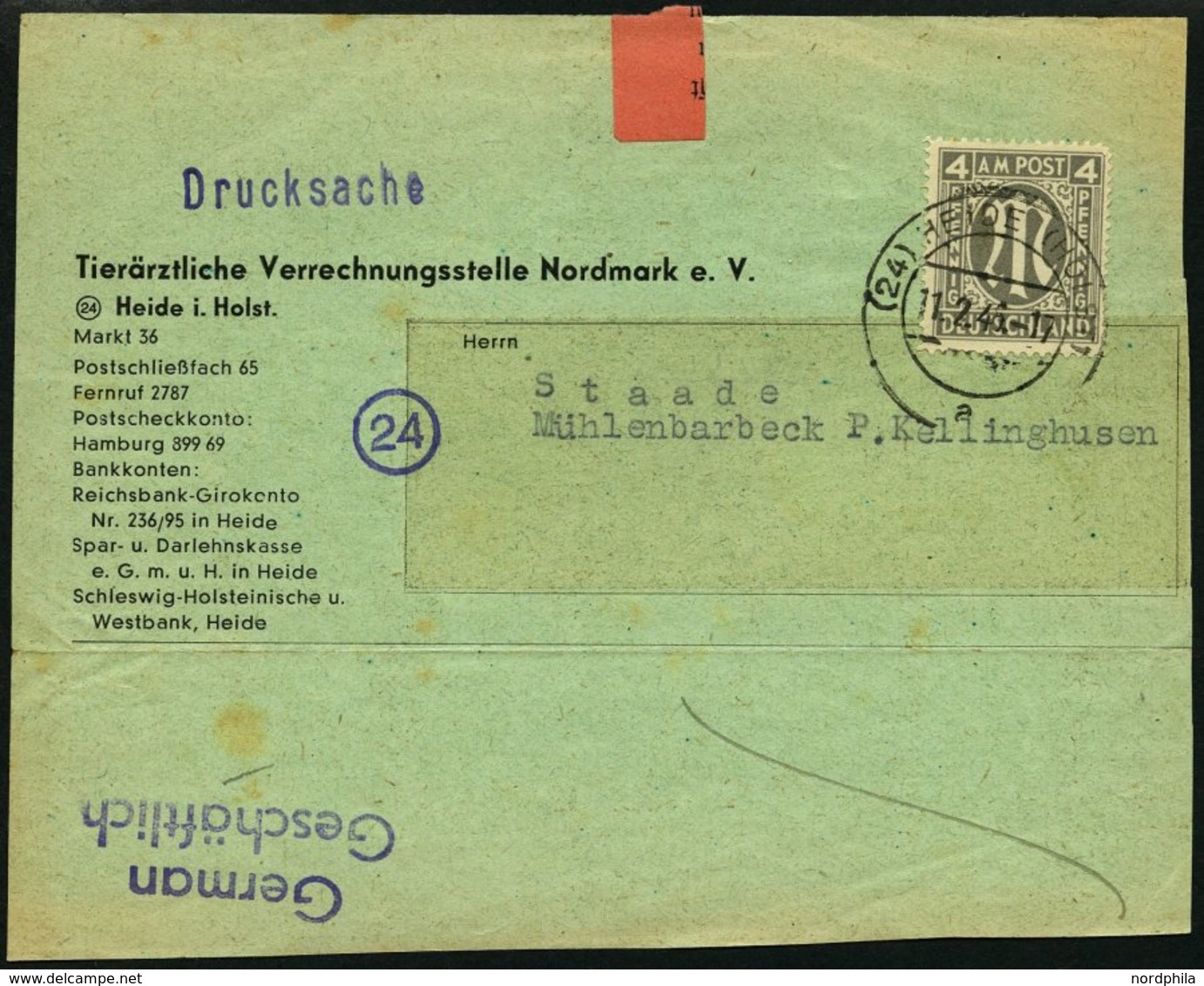 AMERIK. U. BRITISCHE ZONE 11 BRIEF, 1946, 4 Pf. Dunkelgelbgrau, Einzelfrankatur Auf Drucksachen-Vorderseite, Pracht - Other & Unclassified
