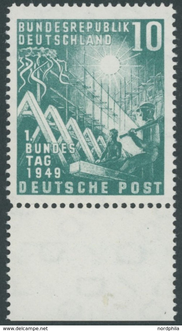 BUNDESREPUBLIK 111I *, 1949, 10 Pf. Bundestag Mit Abart Punkt Rechts Im Querbalken Des T In Deutsche, Unterrandstück, Fa - Altri & Non Classificati