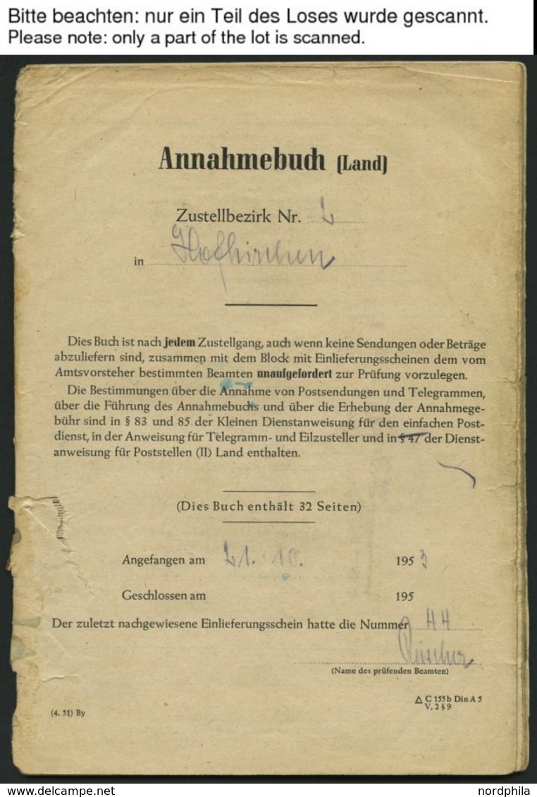 BUNDESREPUBLIK 129 BRIEF, 1953/4, Annahmebuch (Land), Zustellbezirk Nr. 2 In Hofkirchen, 32 Seiten Komplett, Die Gebühr  - Autres & Non Classés