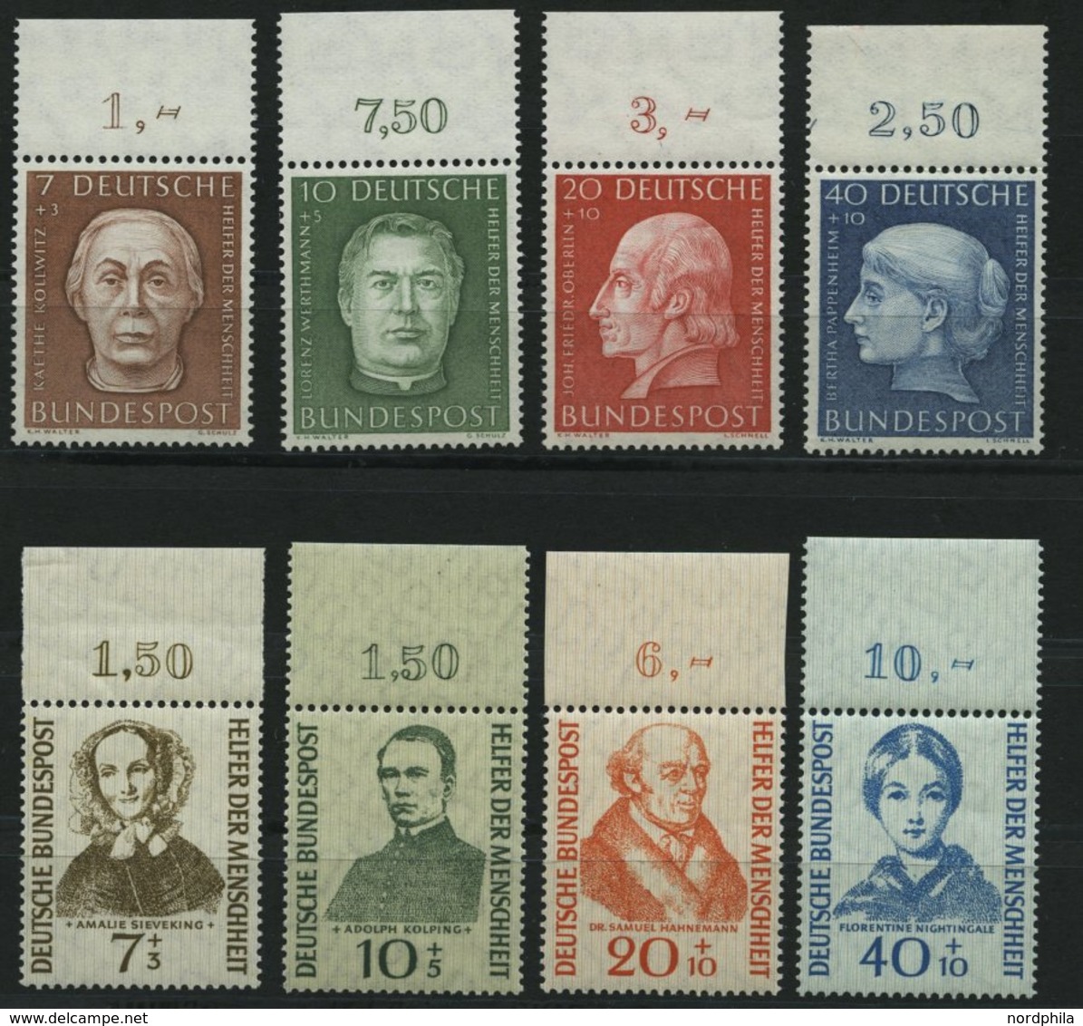 BUNDESREPUBLIK 200-03,222-25 **, 1954/5, Helfer Der Menschheit, 2 Prachtsätze Vom Oberrand, Mi. (95.-) - Otros & Sin Clasificación