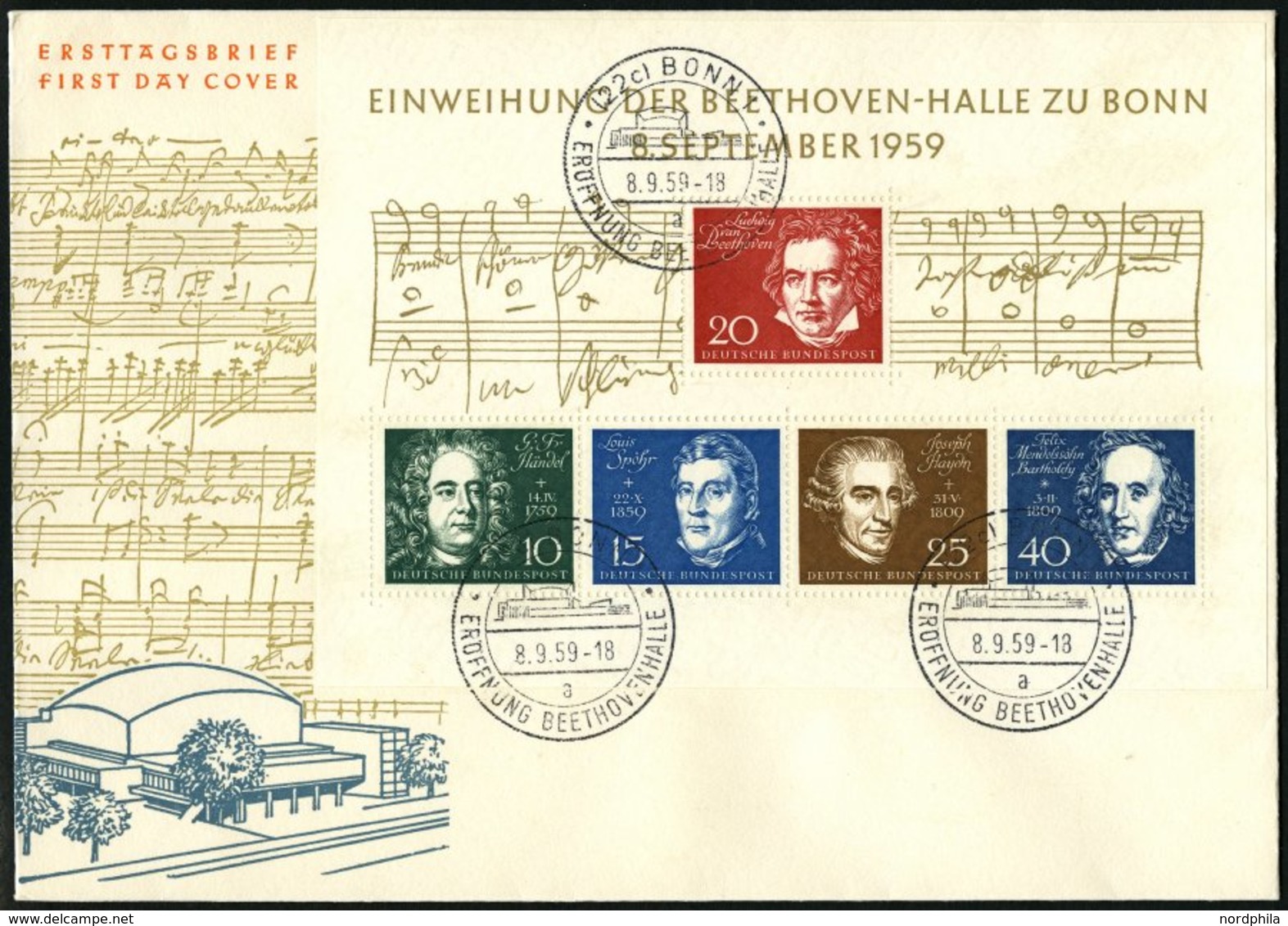 BUNDESREPUBLIK Bl, 2 BRIEF, 1959, Block Beethoven Auf FDC, Pracht, Mi. 140.- - Otros & Sin Clasificación