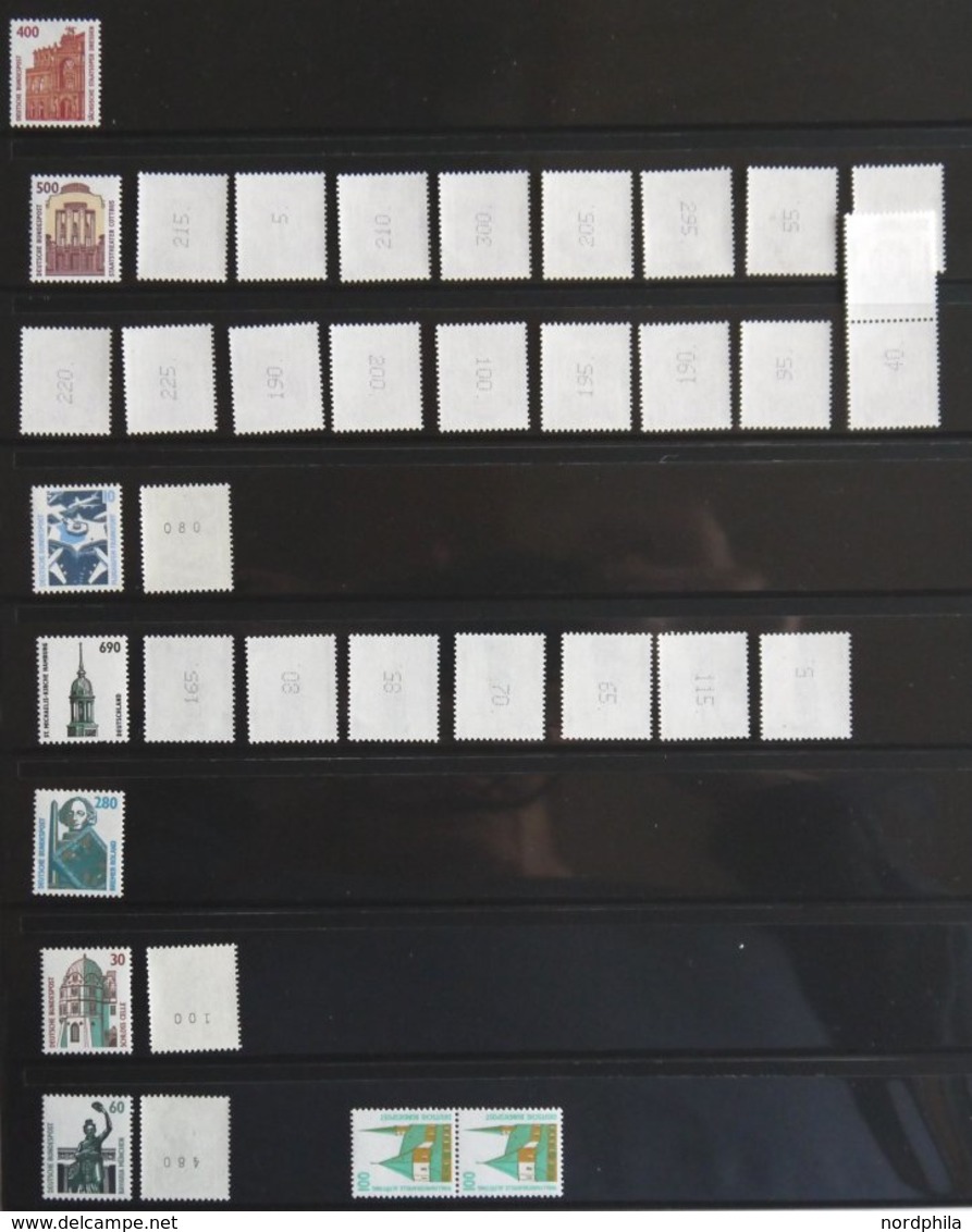 ROLLENMARKEN **, 1987-94, Partie Sehenswürdigkeiten Mit Einzelmarken, 3er-Streifen, RE 5 + 4 Lf, Senkrechten Drei- Und Z - Roller Precancels