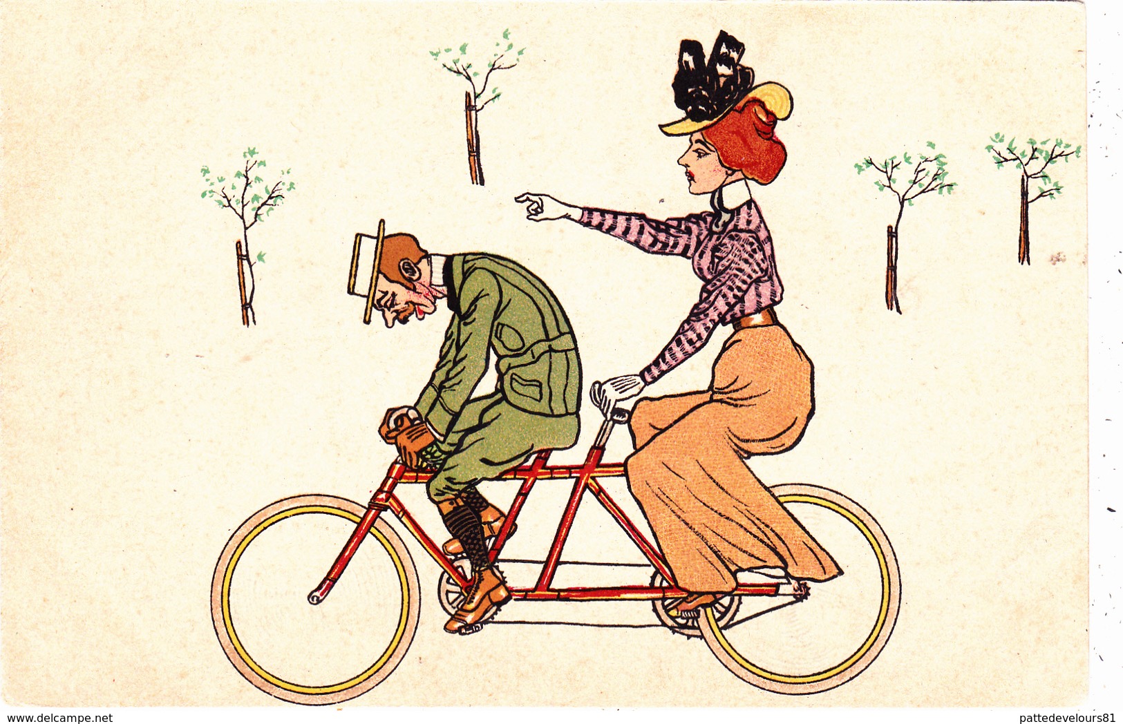 CPA Cycliste Vélo Bicyclette Tandem Cycling Radsport Homme Soumis Femme Autoritaire Illustrateur (2 Scans) - Avant 1900