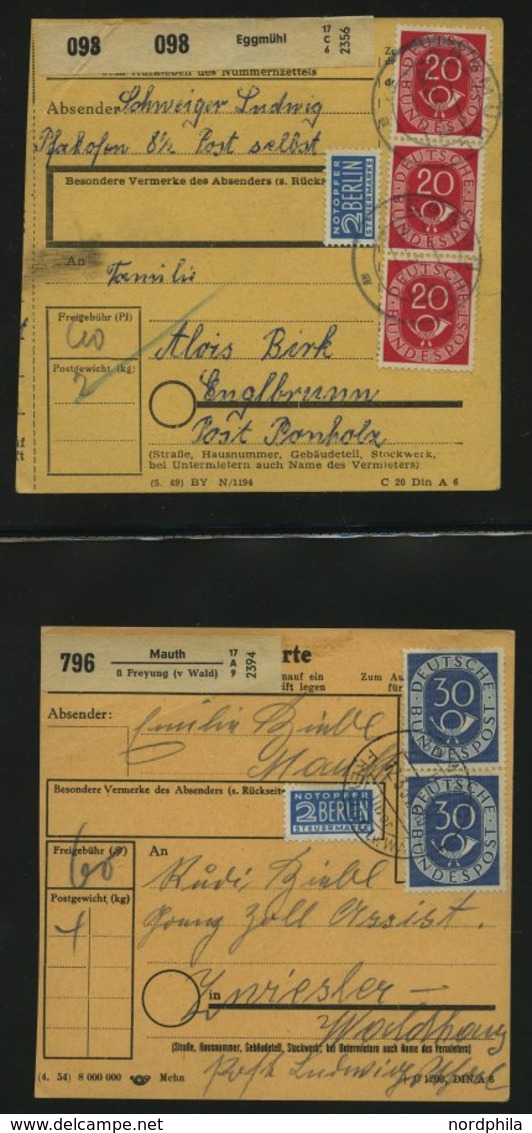 SAMMLUNGEN 1953/4, interessante Sammlung von 40 Paketkarten mit verschiedenen Posthorn-Frankaturen, dabei auch Einzelfra