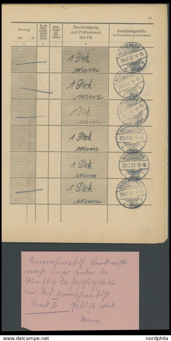 LOTS 1953, Annahmebuch (Land), Posthilfsstelle Emersdorf, 32 Seiten Komplett, Die Gebühr Wurde Nicht Wie üblich Mit Frei - Used Stamps