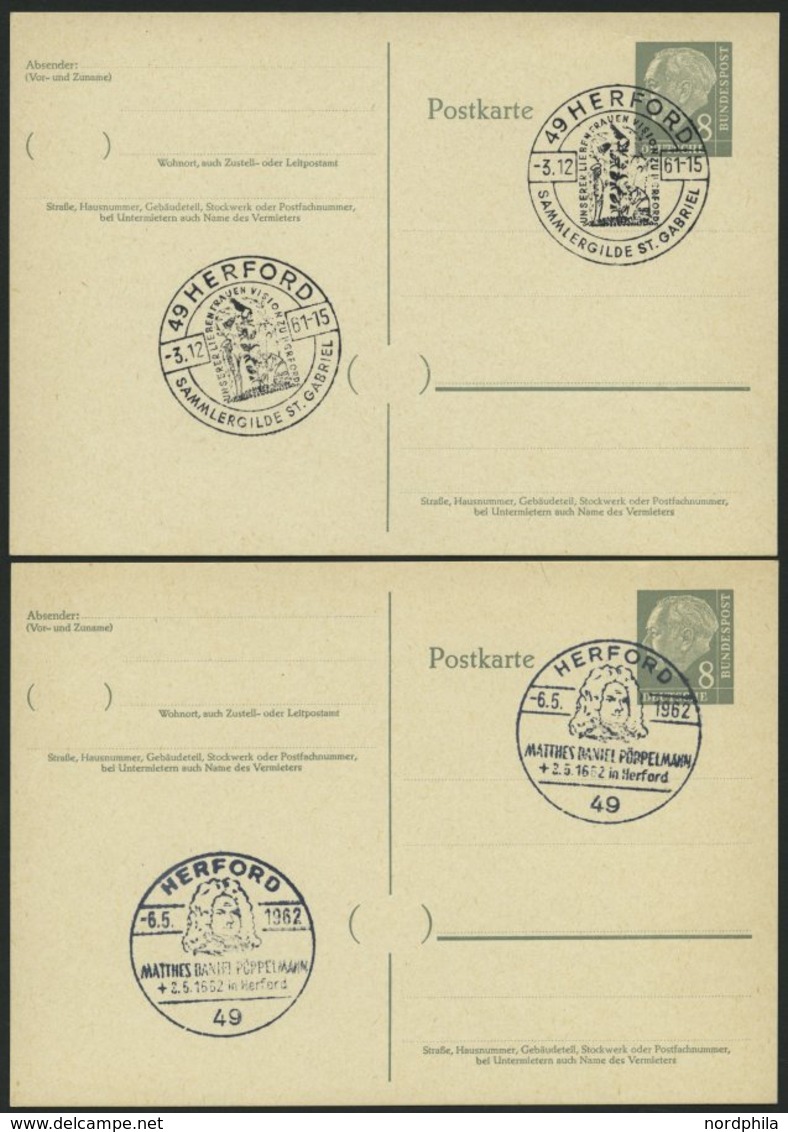 GANZSACHEN P 36 BRIEF, 1961, 8 Pf. Heuß Mit Postfachnummer Statt Postschließfachnummer, 2 Leer Gestempelte Karten Mit Ve - Collezioni