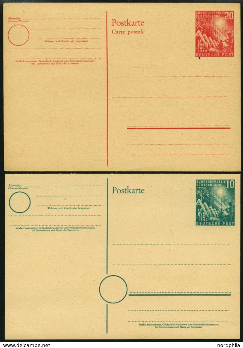 GANZSACHEN PSo 1/2 BRIEF, 1949, Bundestag, Ungebraucht, 2 Prachtkarten, Mi. 56.- - Colecciones