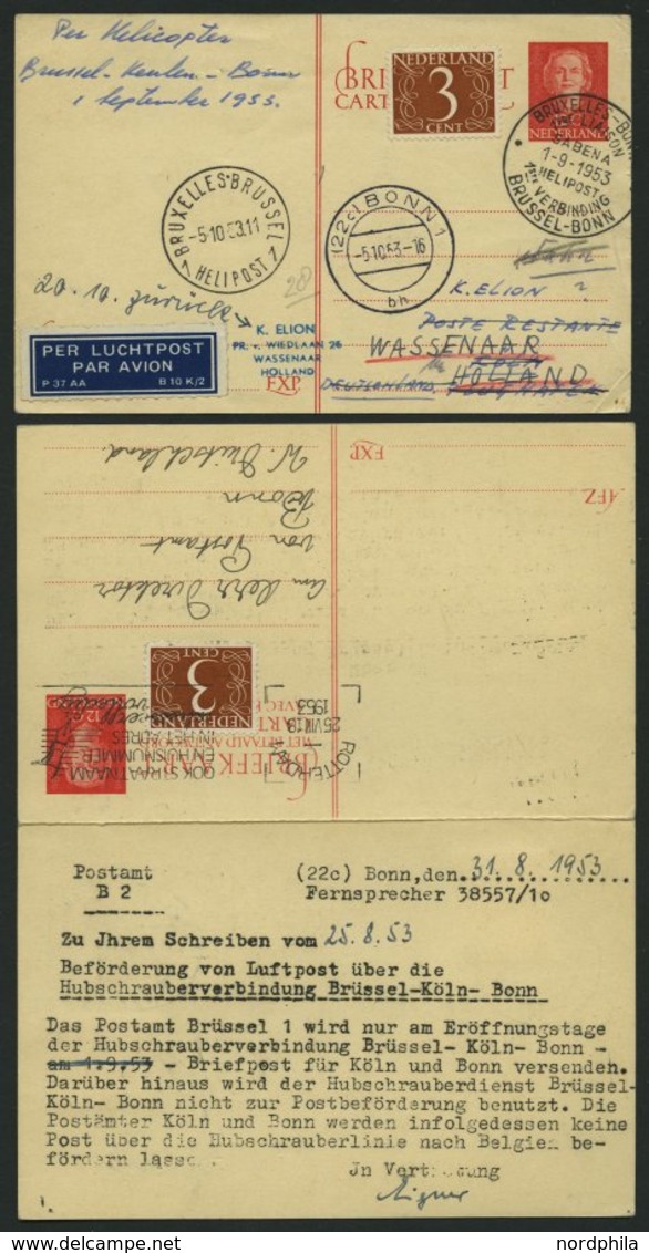 ERST-UND ERÖFFNUNGSFLÜGE 2452 BRIEF, 5.10.53, Brüssel-Bonn, 2 Verschiedene Niederländische Belege, Pracht - Storia Postale