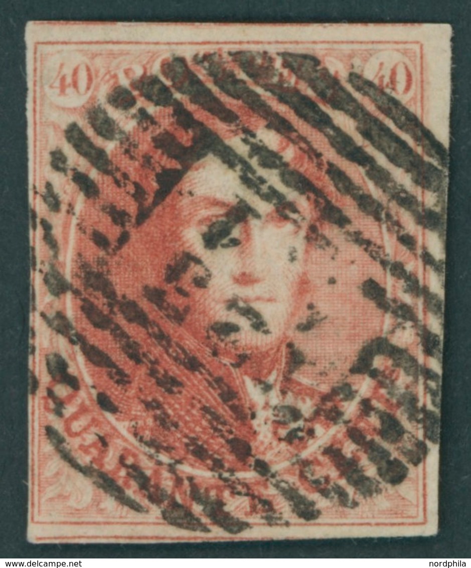 BELGIEN 9I O, 1858, 40 C. Karminrosa, Nummernstempel 123 A.1, Pracht - Autres & Non Classés