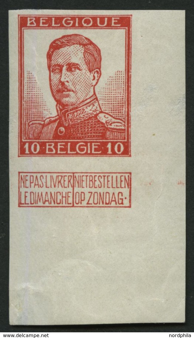 BELGIEN 100IIU **, 1912, 10 C. König Adalbert I., Ohne Entwerfernamen, Untere Rechte Ungezähnte Bogenecke, Pracht - Otros & Sin Clasificación