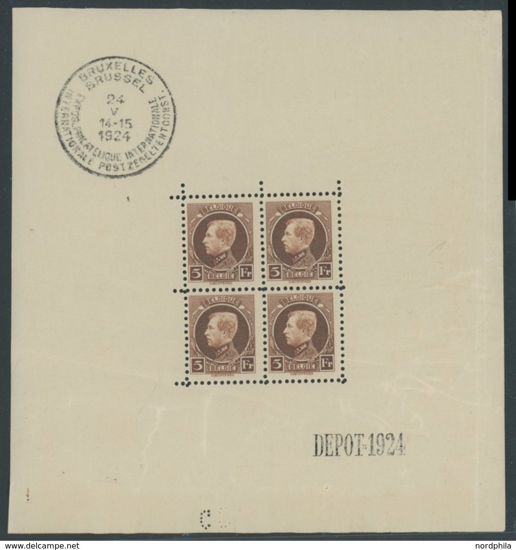 BELGIEN 186KB **, 1924, 5 Fr. Internationale Briefmarkenausstellung Im Kleinbogen (4), Leichte Randunebenheiten Sonst Pr - Altri & Non Classificati