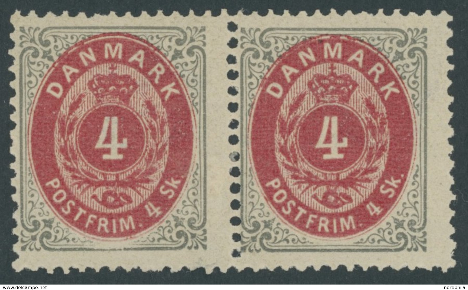 DÄNEMARK 18IA Paar *, 1870, 4 S. Grau/rot, Gezähnt K 14:131/2, Im Waagerechten Paar, Falzrest, Pracht - Sonstige & Ohne Zuordnung