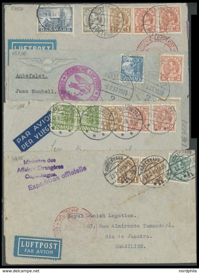 DÄNEMARK 1937/39, Lufthansa-Condor-Katapultdienst: 4 Verschiedene Vertragsstaatenbriefe Nach Brasilien Und Argentinien,  - Other & Unclassified