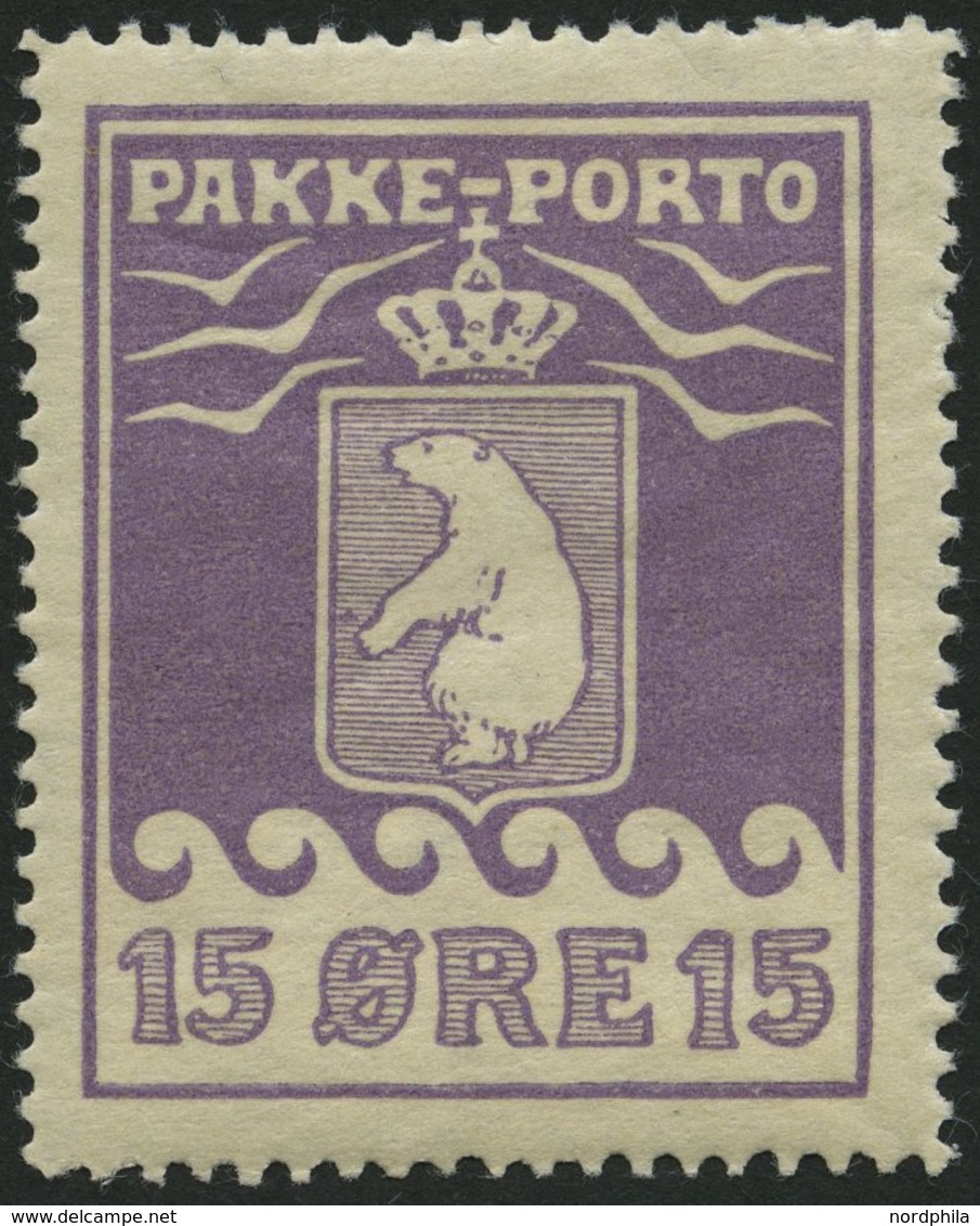 GRÖNLAND - PAKKE-PORTO 8A *, 1923, 15 Ø Violett, (Facit P 8IIv), Mit Abart Ball Vor Der Vordertatze, Falzrest, Pracht - Pacchi Postali