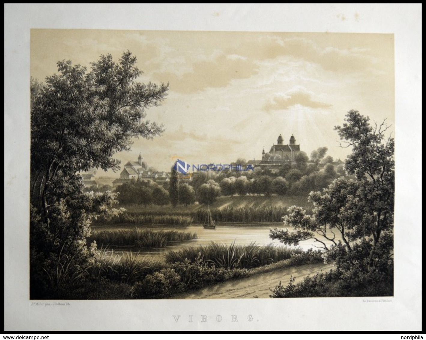 VIBORG (Viborg), Gesamtansicht, Lithographie Mit Tonplatte Von J. Hellesen Nach J.P. Müller Bei Emil Baerentzen, 1856 - Litografia