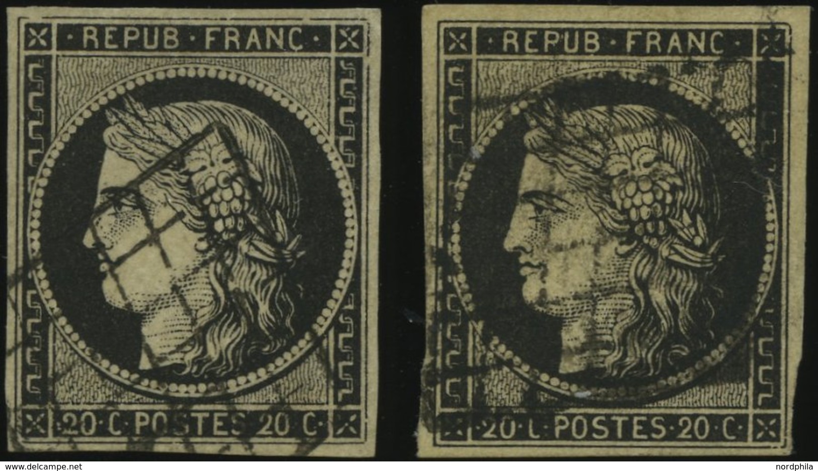 FRANKREICH 3x,y O, 1849, 20 C. Schwarz, Beide Papiere, 2 Prachtwerte, Mi. 100.- - Otros & Sin Clasificación