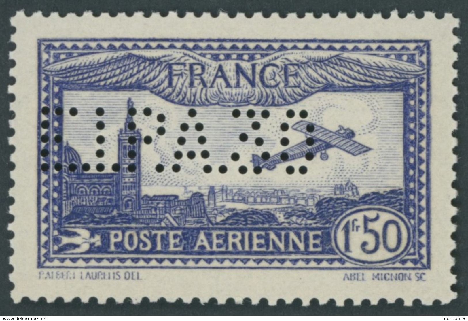 FRANKREICH 255I **, 1930, 1.50 Fr. Flugpost Mit Lochung E.I.P.A. 30, Pracht - Altri & Non Classificati