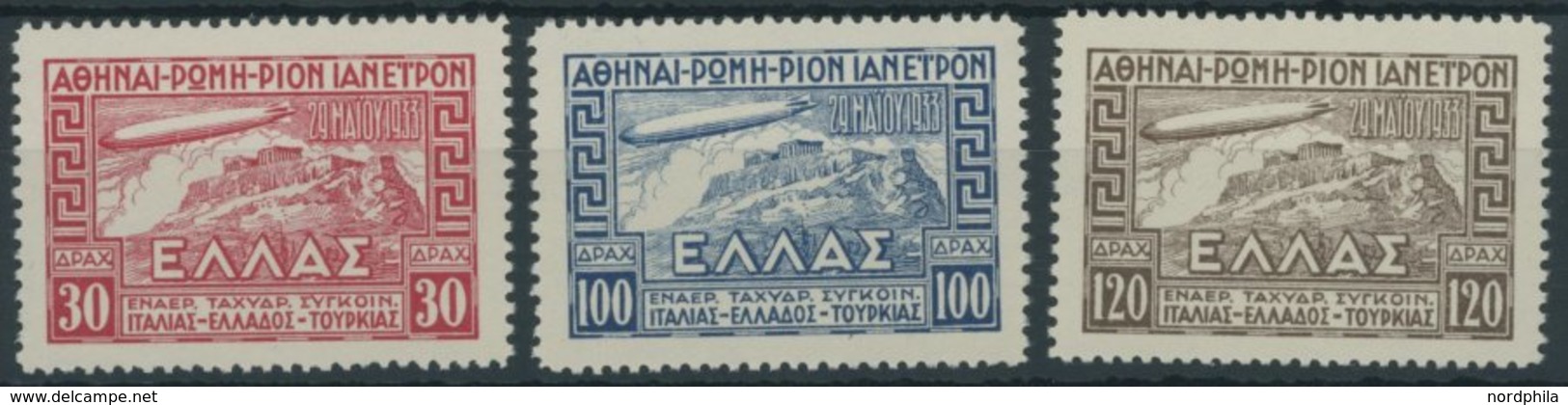 GRIECHENLAND 352-54 **, 1933, Graf Zeppelin, Prachtsatz, Mi. 380.- - Altri & Non Classificati