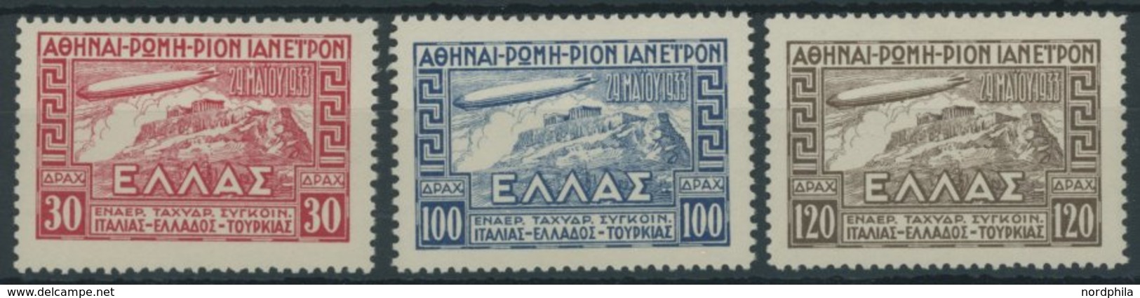 GRIECHENLAND 352-54 *, 1933, Graf Zeppelin, Falzrest, Prachtsatz - Autres & Non Classés