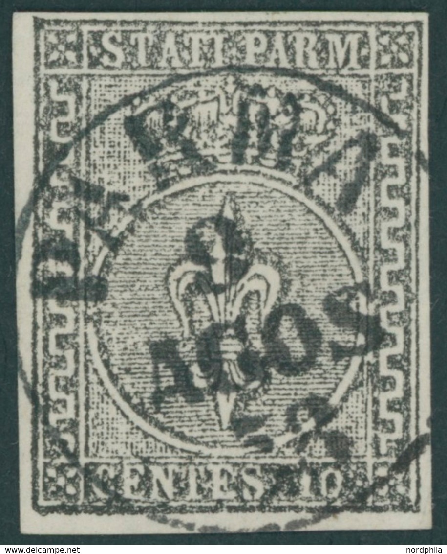 PARMA 2 O, 1852, 10 C. Schwarz, Zentrischer K1 PARMA, Kabinett - Parme