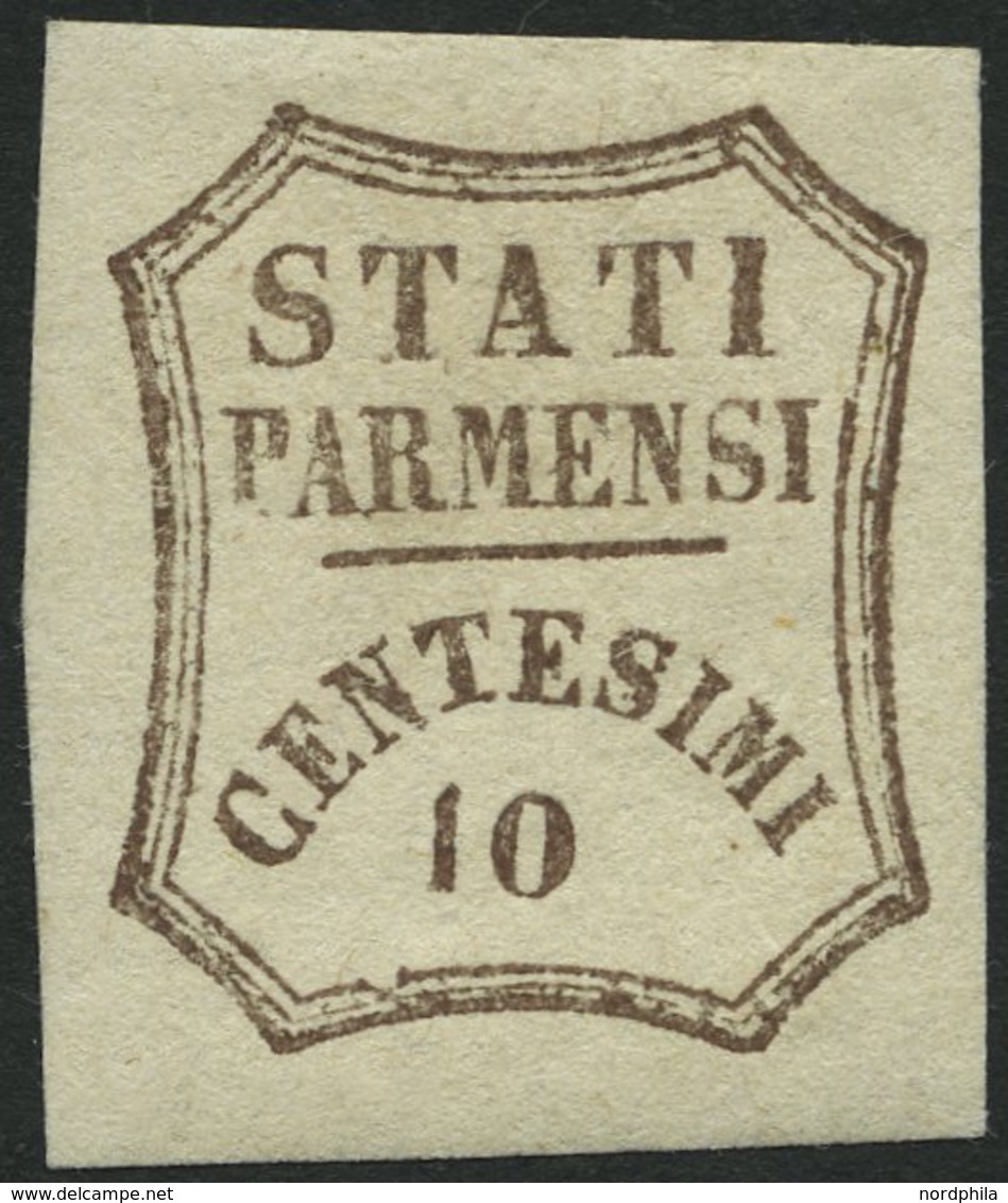 PARMA 13 *, 1859, 10 C. Dunkelbraun, Falzreste, Breitrandig, Pracht, Signiert Thier Und Köhler, Mi. 750.- - Parme