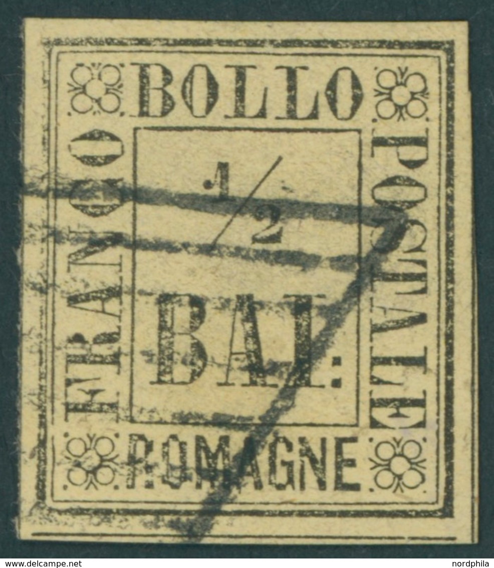 ROMAGNA 1 O, 1859, 1/2 Baj. Schwarz Auf Strohgelb, Kabinett, Gepr. E. Diena, Mi. 320.- - Romagne