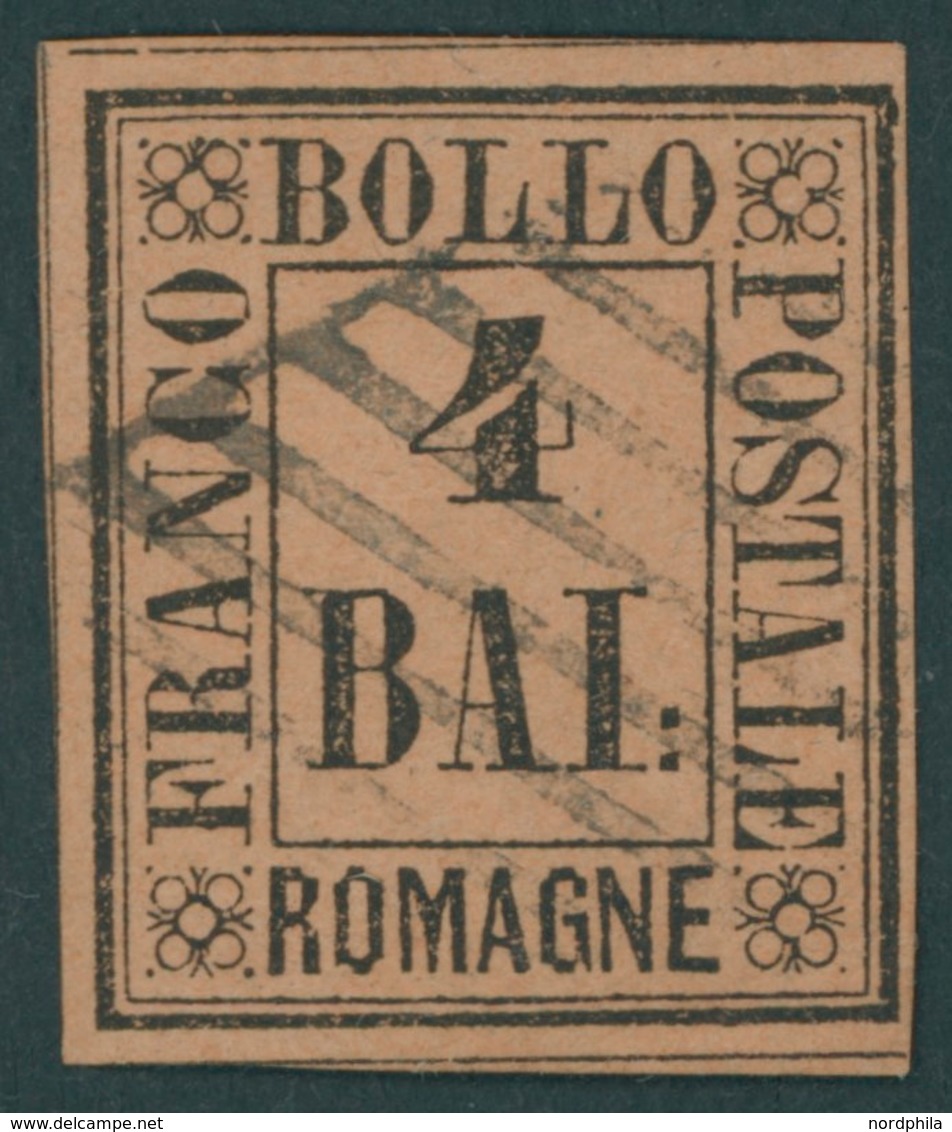 ROMAGNA 5 O, 1859, 4 Baj. Schwarz Auf Rotbraun, Kabinett, Signiert Mi. (160.-) - Romagna