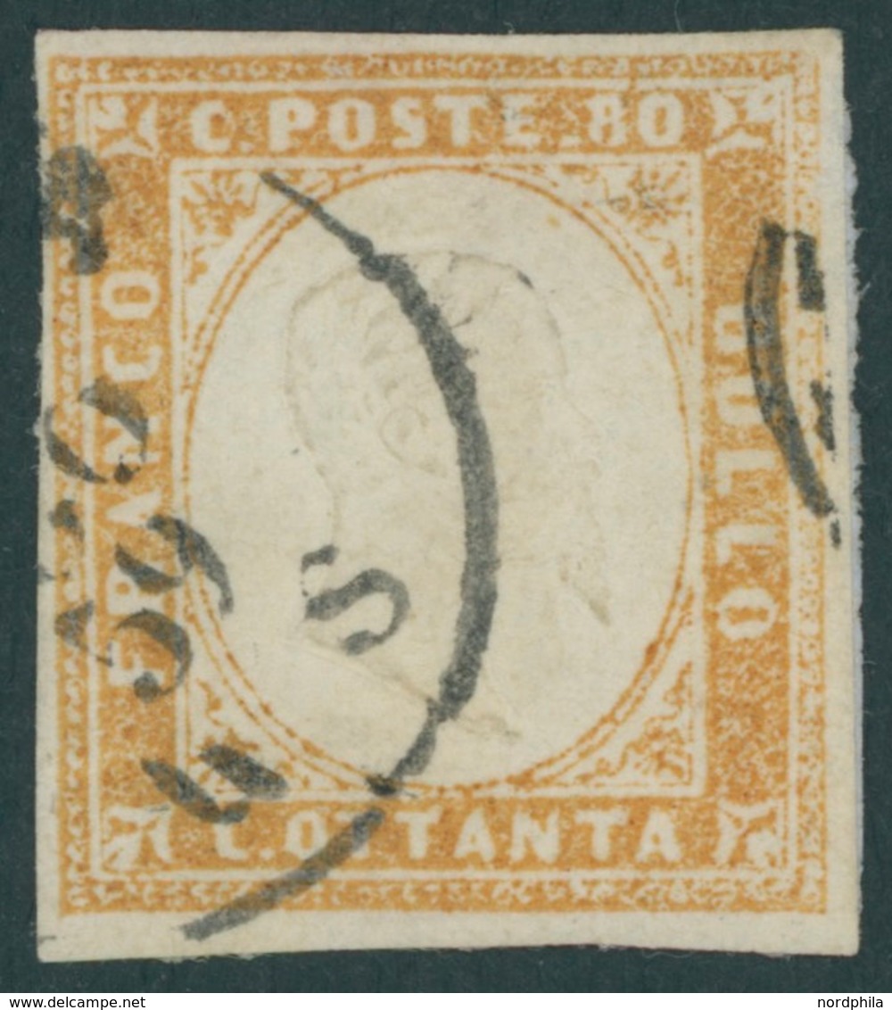 SARDINIEN 14b O, 1858, 80 C. Braunorange, Vollrandig, Pracht, Gepr. E. Diena, Mi. (400.-) - Sardegna