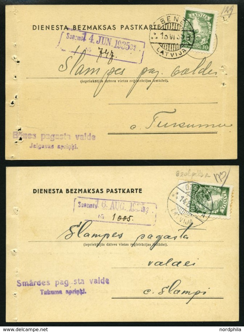 LETTLAND DP BRIEF, 1935, Portofreie Dienstpostkarten, Druckereivermerke: Riga Nr. 32a Und Riga Nr. 1223 (!), Frankiert M - Letonia