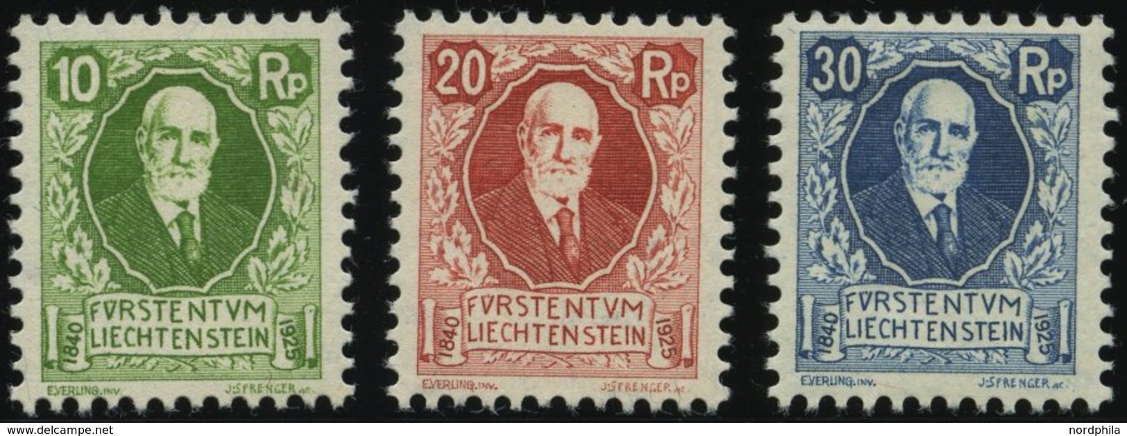 LIECHTENSTEIN 72-74 *, 1925, 85. Geburtstag, Falzrest, Prachtsatz - Autres & Non Classés